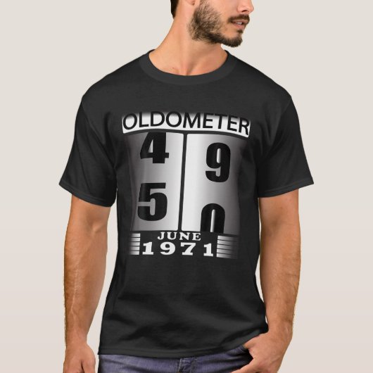 Oldometer 49 50, geboren in JUNI 1970, Funny 50th T-shirt (Voorkant)