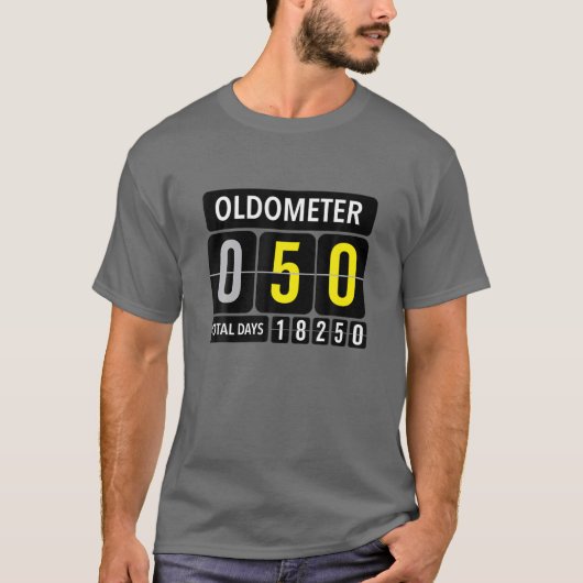 Oldometer 50 Funny 50th Birthday Gift Yellow Text T-shirt (Voorkant)