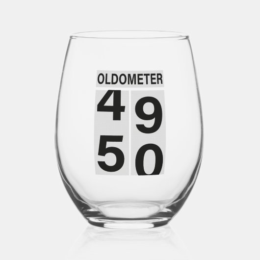 Oldometer 50th Birthday Wijnglas Zonder Voet (Voorkant)