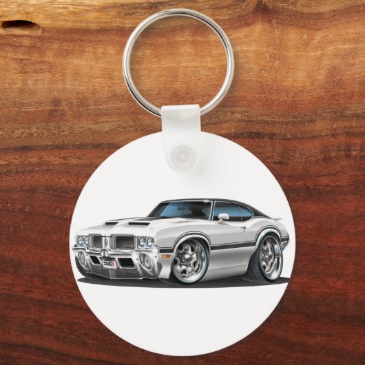 Olds Cutlass 442 Witte auto Sleutelhanger (Voorkant)