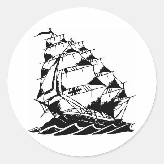 Olds Skool Tattoo Zeilschip Navy Ronde Sticker (Voorkant)