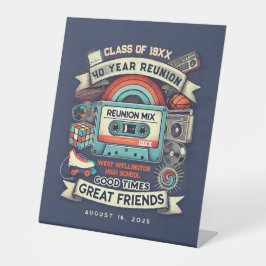 Oldschool Retro 80s Kleurrijke Mixtape Class Reuni Reclamebord Met Voetstuk