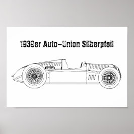 Oldtimer 1939 Duitse Auto-Unie Zilveren Pijl Poster