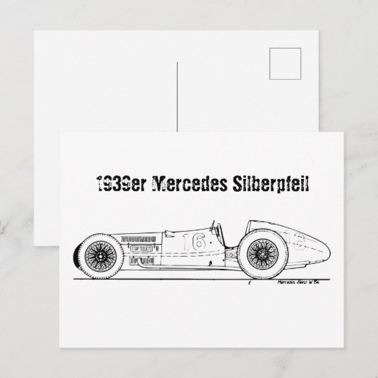 Oldtimer 1939er Deutschland Mercedes Sielberpfeil Briefkaart (Voorkant / Achterkant)
