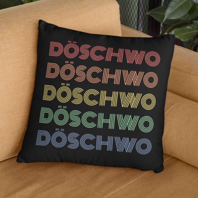 Oldtimer 2cv Ente 70er Döschwo Kussen (2CV Pillow in Black with a Red Blue Yellow Typography)