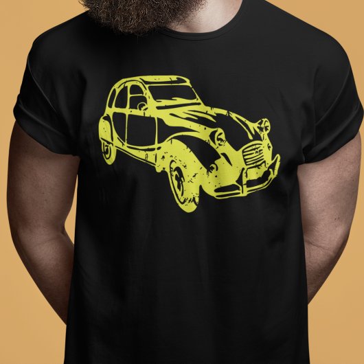 Oldtimer 2cv Ente Linienzeichnung Gelb T-shirt