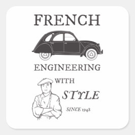 Oldtimer 2cv French engineering Retro Vierkante Sticker