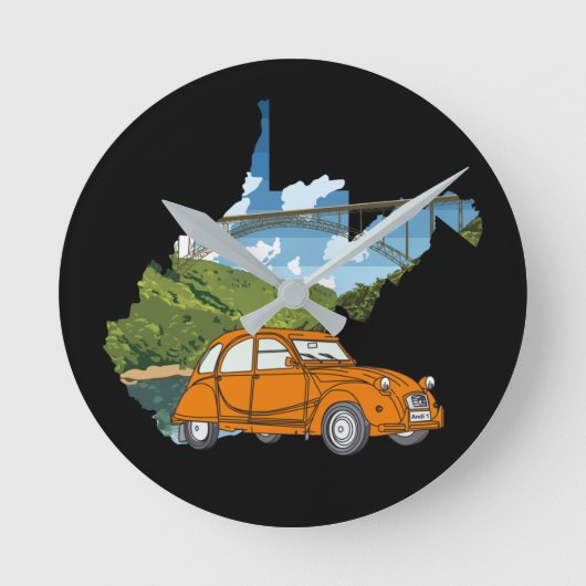 Oldtimer 2cv Landschaft Illustratie Ronde Klok (Voorkant)
