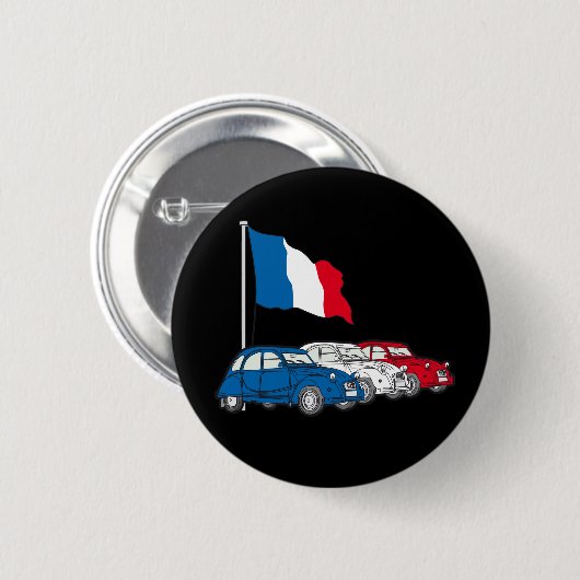 Oldtimer 2CV Trio Frankreich Flagge Ronde Button 5,7 Cm (Voorkant /achterkant)