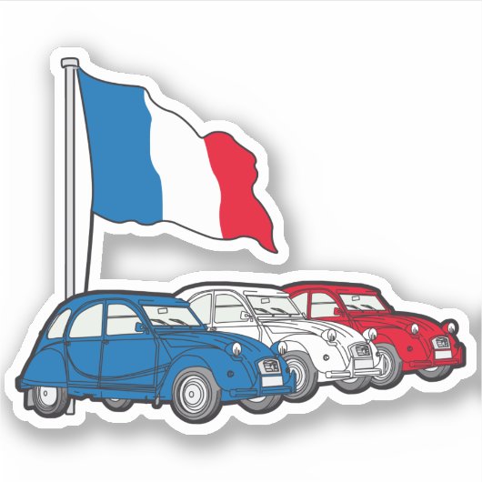 Oldtimer 2CV Trio Frankreich Flagge Sticker (Voorkant)