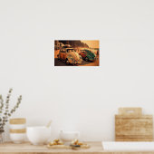 Oldtimer Beetle op Copacabana Beach Poster (Keuken)