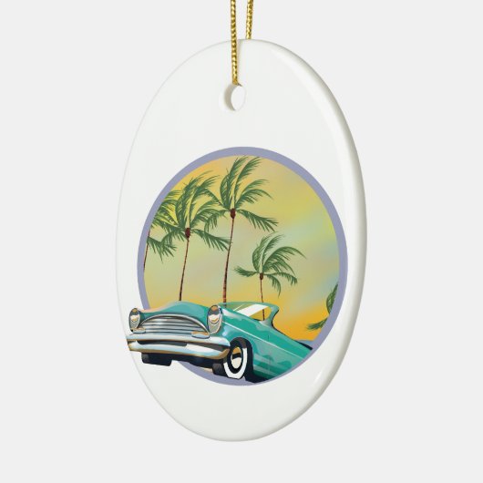 Oldtimer bij schemering keramisch ornament (Links)
