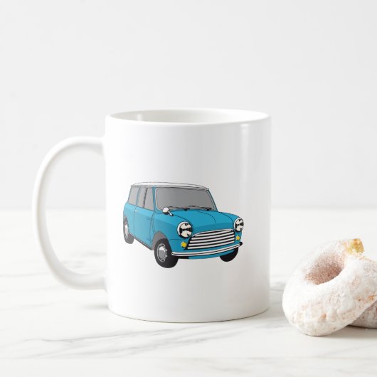 Oldtimer Blauer British Mini Cooper Koffiemok (Met donut)