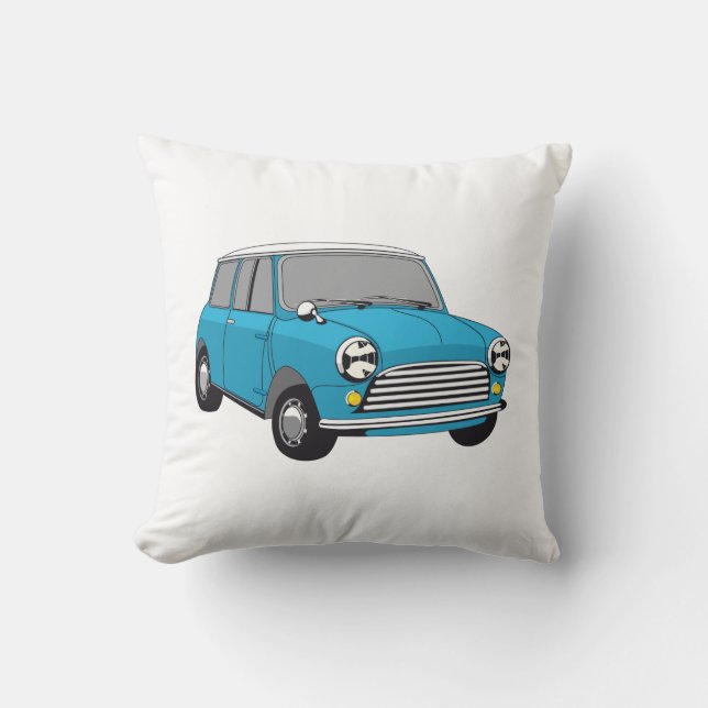 Oldtimer Blauer British Mini Cooper Kussen (Voorkant)