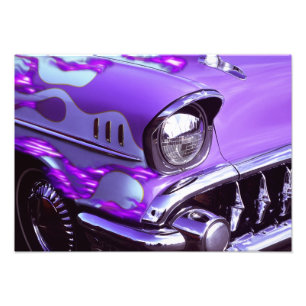 Oldtimer: Chevrolet met brandende motorkap Foto Afdruk