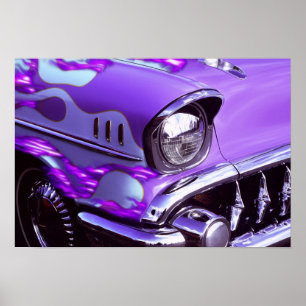 Oldtimer: Chevrolet met brandende motorkap Poster