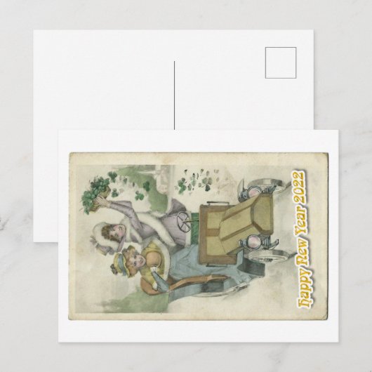 Oldtimer happy new year 2022 briefkaart (Voorkant / Achterkant)