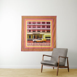 Oldtimer in het Art Deco District, Miami, Florida Wandkleed