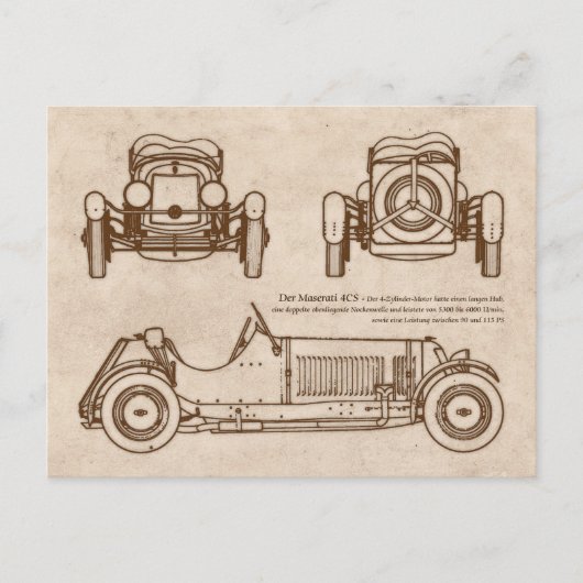 Oldtimer Italien Vintage Maserati 4CS Briefkaart (Voorkant)