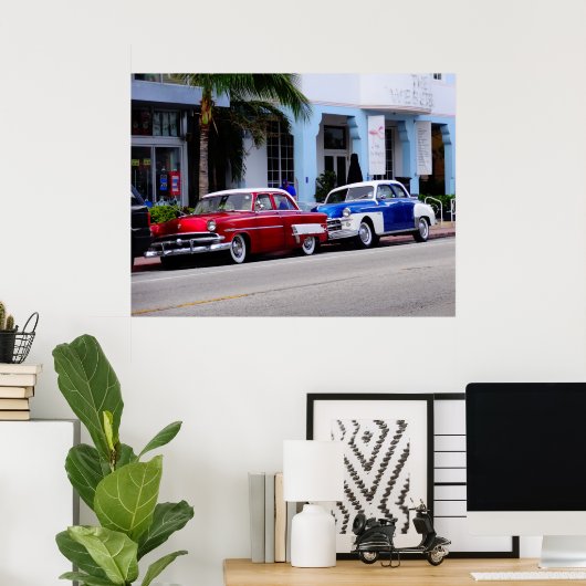 Oldtimer op Ocean Drive Miami Beach Poster (Thuiskantoor)