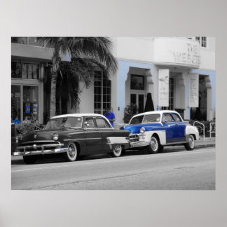 Oldtimer op Ocean Drive Miami Beach Poster