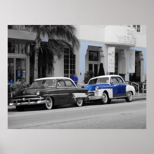 Oldtimer op Ocean Drive Miami Beach Poster (Voorkant)