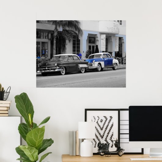 Oldtimer op Ocean Drive Miami Beach Poster (Thuiskantoor)