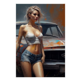 oldtimer pinup nostalgie kunstwerk blond frau perfect poster