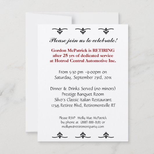 Oldtimer Retirement Party Classic Hotrod Car Kaart (Achterkant)