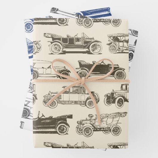 oldtimer vintage auto patroon inpakpapier vel (In situ)
