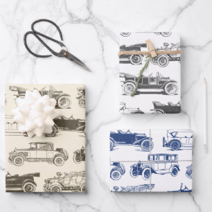 oldtimer vintage auto patroon inpakpapier vel
