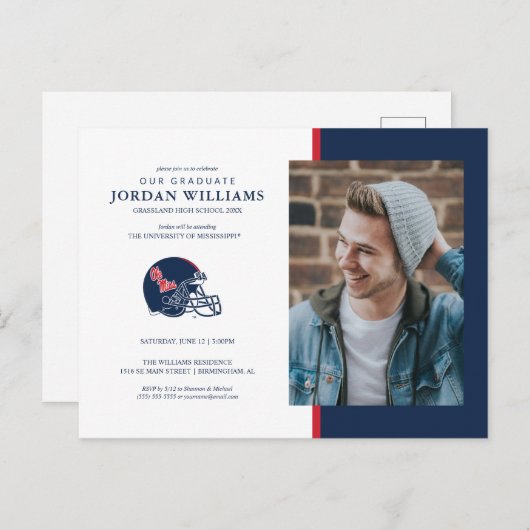 Ole Miss Football Helm | Donkerblauw Aankondigingskaart (Voorkant / Achterkant)