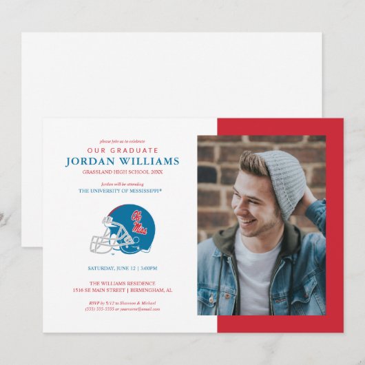 Ole Miss Football helm | Lichtblauw Aankondiging (Voorkant / Achterkant)