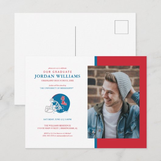 Ole Miss Football helm | Lichtblauw Aankondigingskaart (Voorkant / Achterkant)