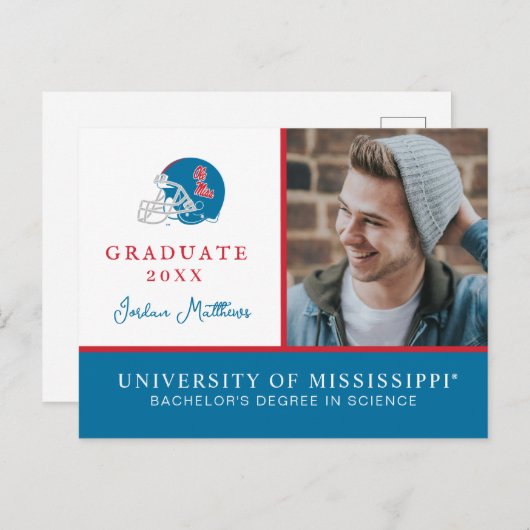 Ole Miss Football Helm | Lichtblauw Aankondigingskaart (Voorkant / Achterkant)