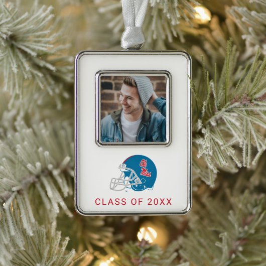 Ole Miss Football helm | Lichtblauw Verzilverd Omlijst Ornament (Boom)