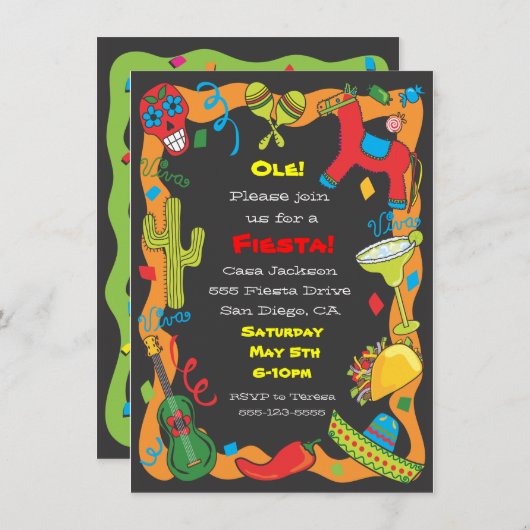 Ole! uitnodiging van de Mexicaanse partij Fiesta (Voorkant / Achterkant)