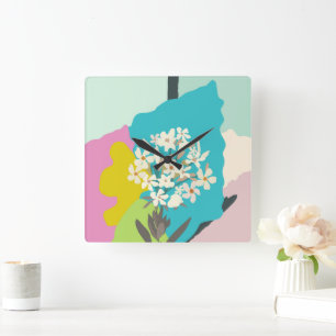 Oleander Bloemkleurblokken Moderne Bloemist Vierkante Klok
