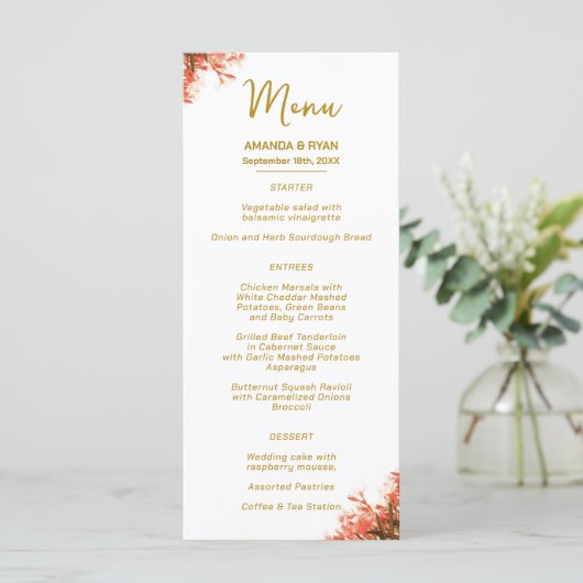 Oleander Flowers op het Beach Wedding Menu (Staand voorkant)