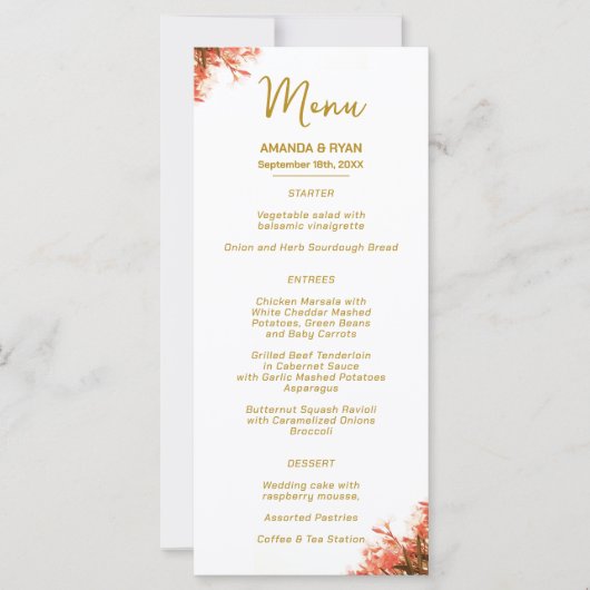 Oleander Flowers op het Beach Wedding Menu (Voorkant)