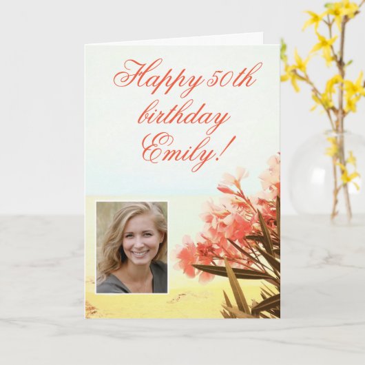 Oleander Oranje Flower Floral Foto 50th Birthday Kaart (Gele Bloem)