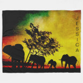 Olephants African Colorful Sunset  Fleece Deken (Voorkant (Horizontaal))