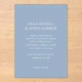 Olga Dusty Blue Modern Wedding Acryl Uitnodigingen (Voorkant)