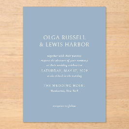 Olga Dusty Blue Modern Wedding Acryl Uitnodigingen