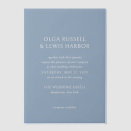 Olga Dusty Blue Modern Wedding Vellum Uitnodigingen