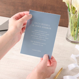 Olga Dusty Blue Modern Wedding Vellum Uitnodigingen