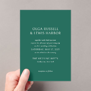 Olga Emerald Green Moderne bruiloft Acryl Uitnodigingen