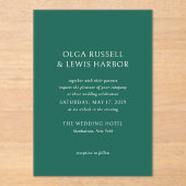 Olga Emerald Green Moderne bruiloft Acryl Uitnodigingen (Voorkant)