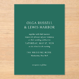 Olga Emerald Green Moderne bruiloft Acryl Uitnodigingen