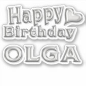Olga Happy Birthday silver Aufkleber Sticker (Voorkant)